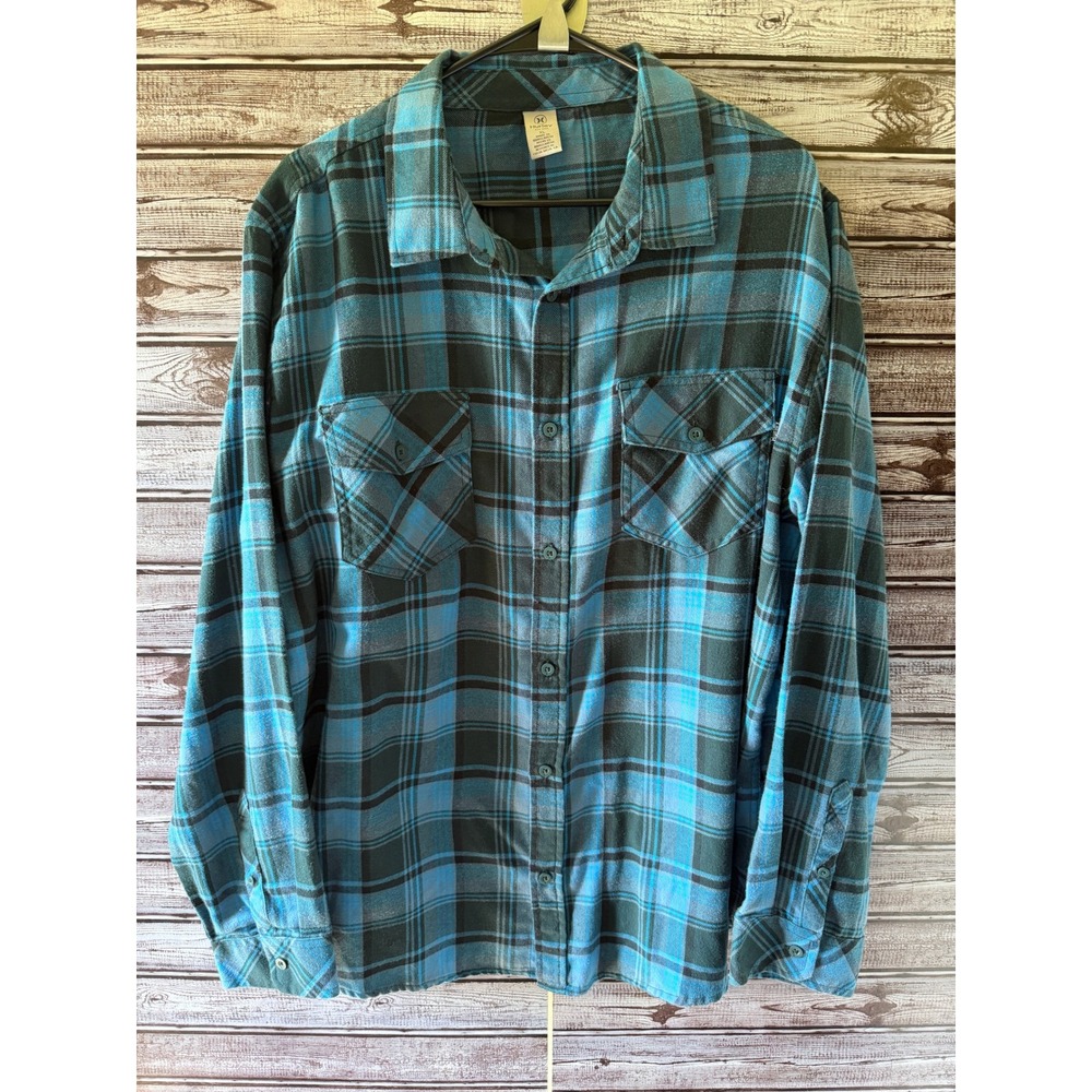 Hurley Men's Long-Sleeved Button-Down Shirt Size XL Blue Plaid Logo